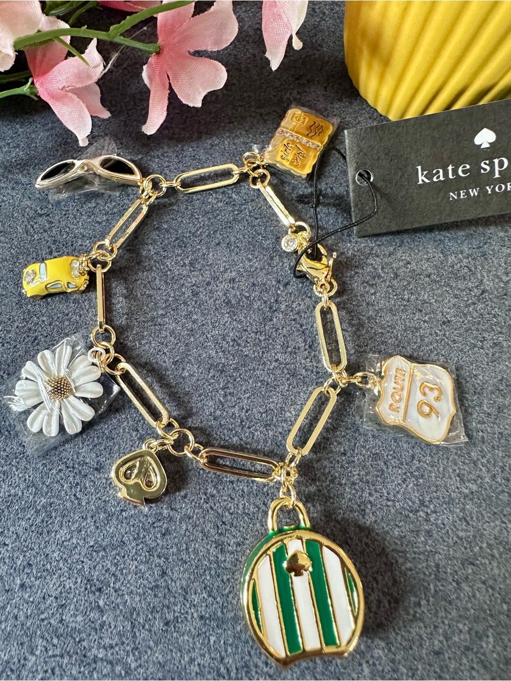 kate spade Gold-Tone Enamel Charm Bracelet with Green, White & Yellow Accents - Picture 4 of 7